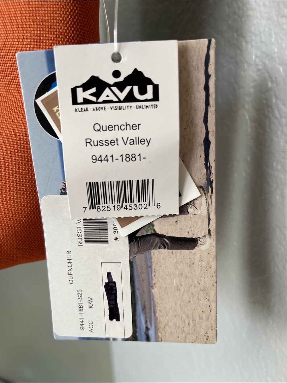 Kavu Orange, Rust & Olive Drawstring Sling Bag with Green Strap - Picture 2 of 3
